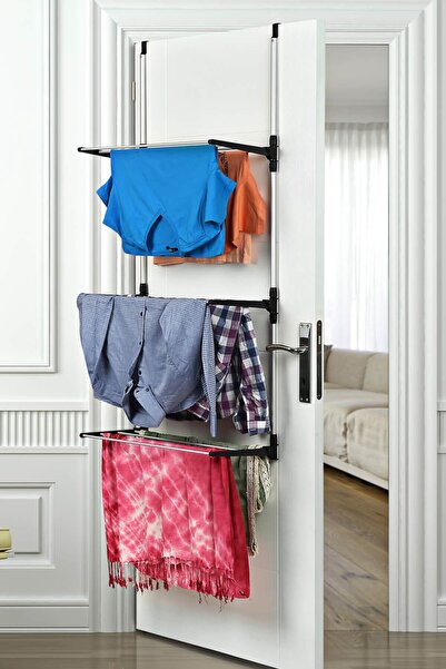 Genel Markalar 3 Katlı Kapı Arkası Çamaşır Kurutmalık Siyah, Pratik ve Şık Tasarım