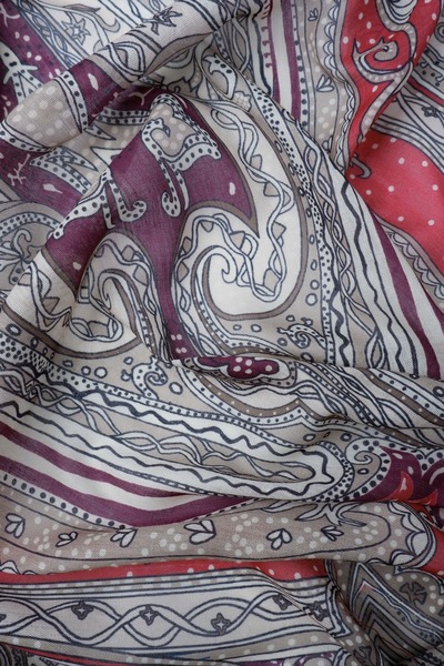 Sekine İpek Retro Etnic Pattern Cotton Shawl Burgundy
