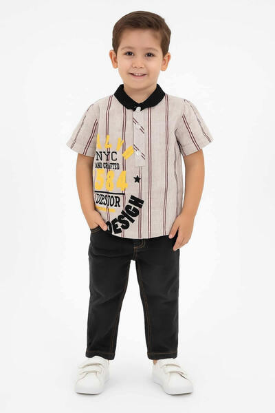 Babyboy Brooklyn Çizgili Gömlek-pantolon Yazlık Takım
