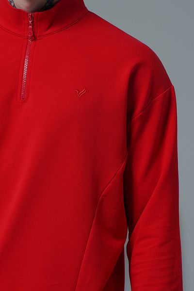 George Phoenix Daily Core - Red Half Zipper Cotton Men's Oversize Sweatshirt