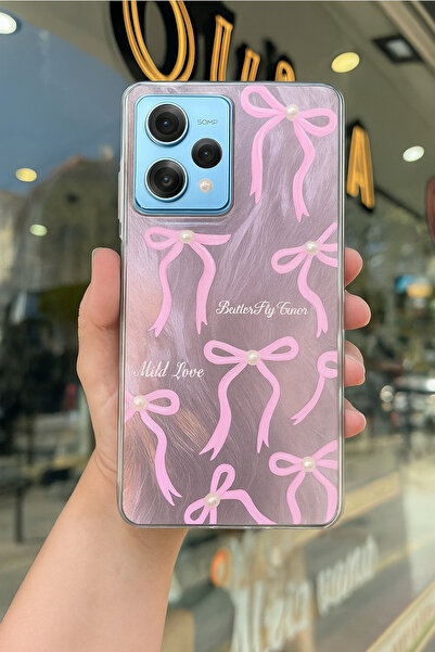 OVADA Xiaomi Redmi Note 12 Pro 5G Uyumlu İnci Ve Kurdele Desenli Hologramlı Kılıf