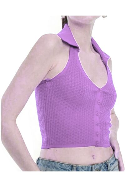 BUTİK MUSON Polo Neck Opening Buttoned Crop Blouse
