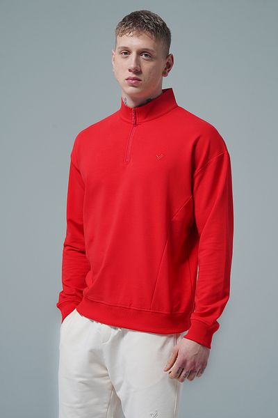 George Phoenix Daily Core - Red Half Zipper Cotton Men's Oversize Sweatshirt