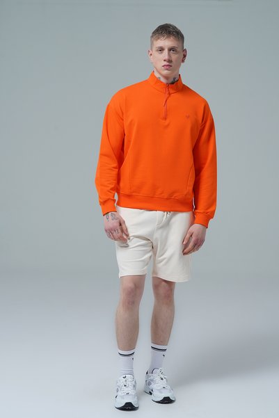 George Phoenix Daily Core - Orange Half Zipper Cotton Men's Oversize Sweatshirt