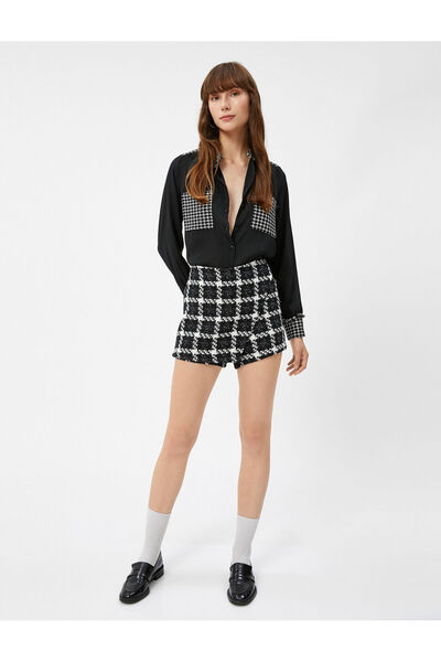 Koton Πουκάμισο σιφόν Houndstooth με μοτίβο τουίντ τσέπη με λεπτομερή μακρύ μ...