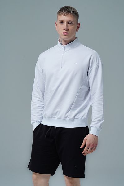 George Phoenix Daily Core - White Half Zipper Cotton Men's Oversize Sweatshirt