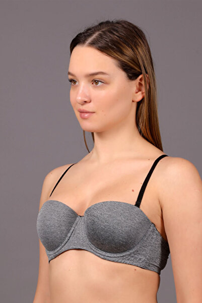 NEWBRA LINGERIE Γυναικείο σουτιέν σε γκρι μελανζέ στράπλες B Cup