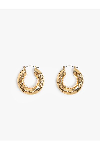 Koton Hoop Earrings with Pearl Detail Natural Texture