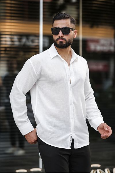 çerme Ανδρικό καλοκαιρινό πουκάμισο με λευκή οθωμανική υφή