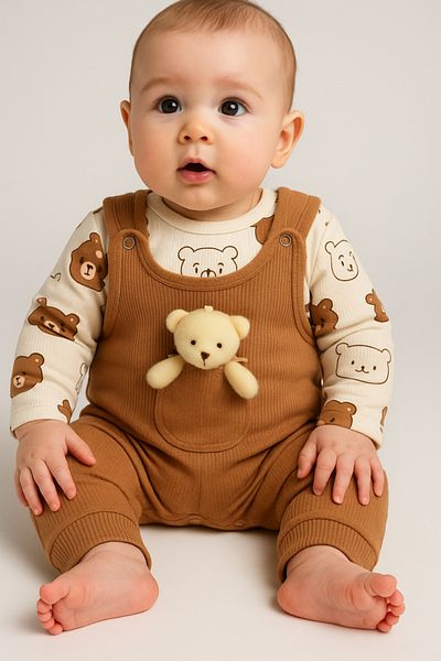 NAFİTTO Teddy Bear Baby Jumpsuit 3-Piece Jumpsuit Set – Bodysuit, Jumpsuit and Socks |   3-6-9 Months Baby Outfit