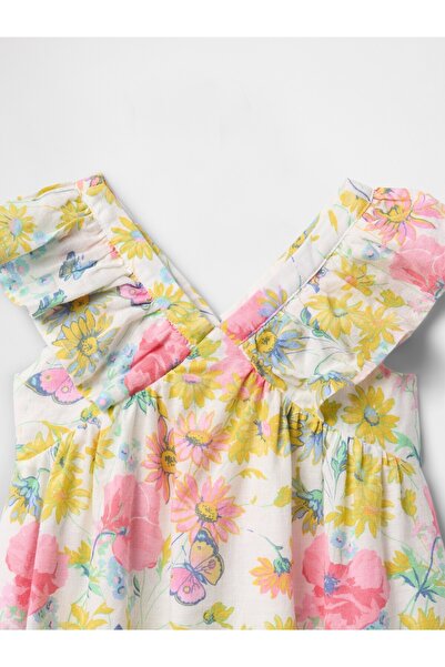 GAP Kız Bebek Sarı Çiçek Desenli Fırfırlı Elbise