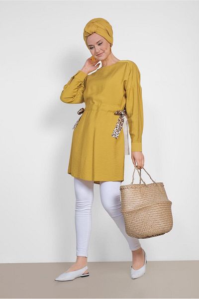 Alvina Leopard Print Tunic with Drawstring Waist - Shirt Detail 4908