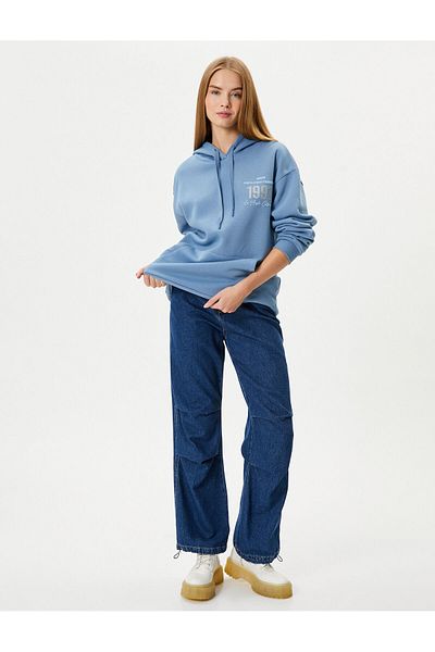 Koton Hooded Oversize Sweatshirt College Themed Printed Back Hooded Kangaroo Pocket