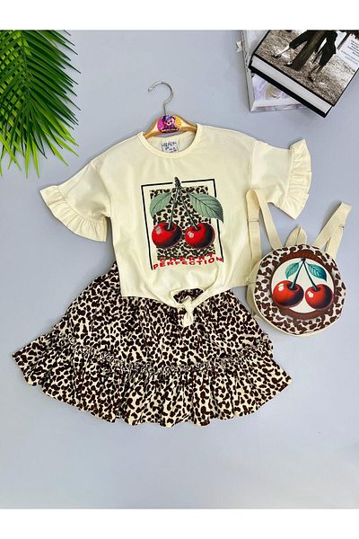 mislina kids Cherry Skirt & T-Shirt & Bag 3-Piece Girl's Combination