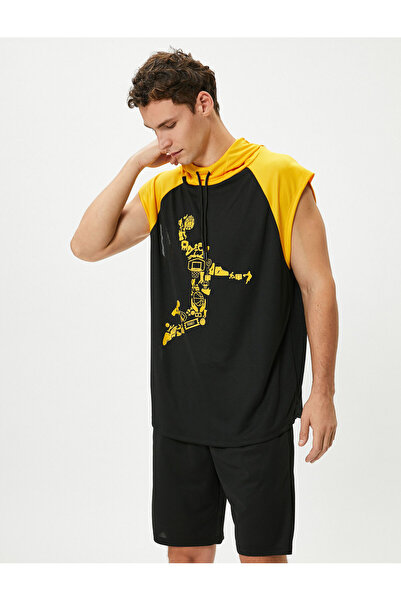 Koton Oversize Athlete Tank Top Hooded Sleeveless Slogan Printed