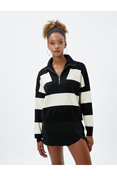 Koton Πλεκτό πουλόβερ γιακά με μισό φερμουάρ, μακρυμάνικο