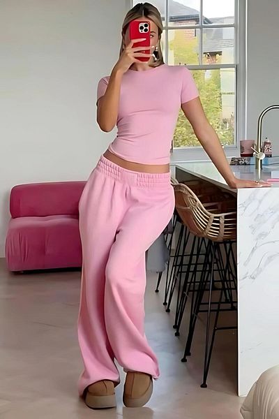 Madmext Tricou de bază pentru femei cu decolteu rotund roz MG1725