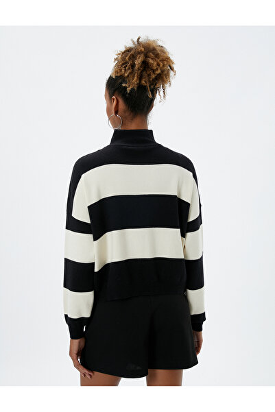 Koton Πλεκτό πουλόβερ γιακά με μισό φερμουάρ, μακρυμάνικο