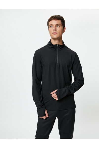 Koton Sports Sweatshirt with Half Zipper and Phone Pocket Detail