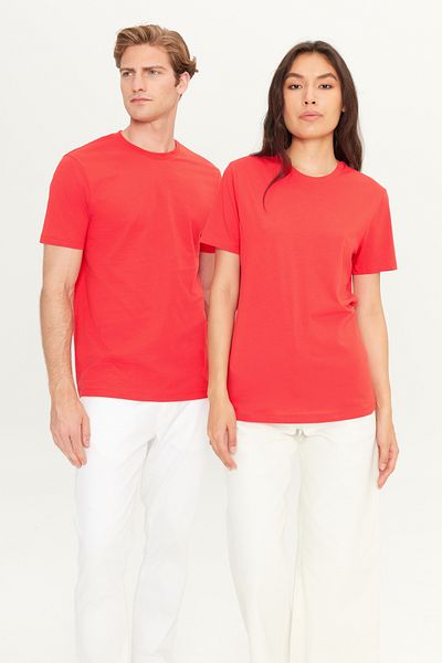 AC&Co / Altınyıldız Classics Men/Unisex Red 100% Cotton Slim Fit Slim Fit Crew Neck Basic T-Shirt