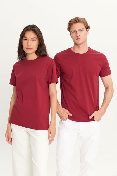 AC&Co / Altınyıldız Classics Men/Unisex Claret Red 100% Cotton Slim Fit Slim Fit Crew Neck Basic T-Shirt