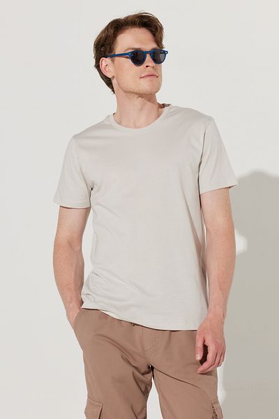 AC&Co / Altınyıldız Classics Pánské/unisex šedé tričko Slim Fit Slim Fit ze 100% bavlny s výstřihem Basic