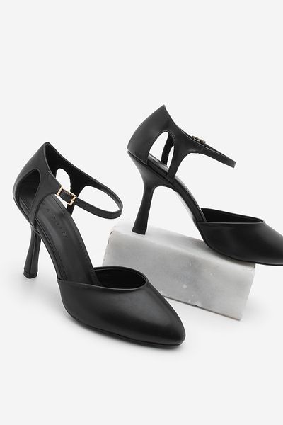 Marjin Women's Stiletto Ankle Strap Heeled Shoes Rivera Black