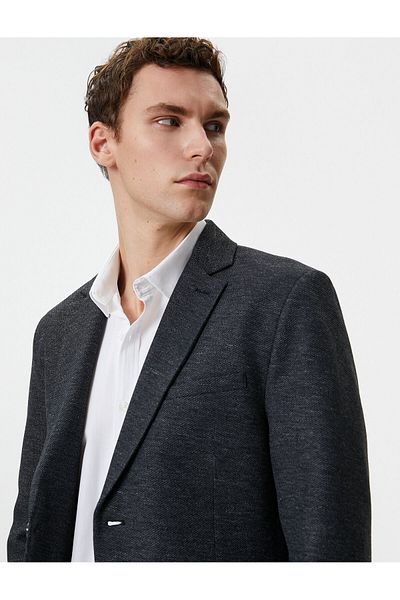 Koton Blazer Jacket Slim Fit Mono Collar Double Pocket Detailed Buttoned