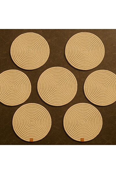 Alper Banyo 4'lü Bej Jüt Supla Takımı | Doğal Hasır Amerikan Servis Seti (33X33CM)