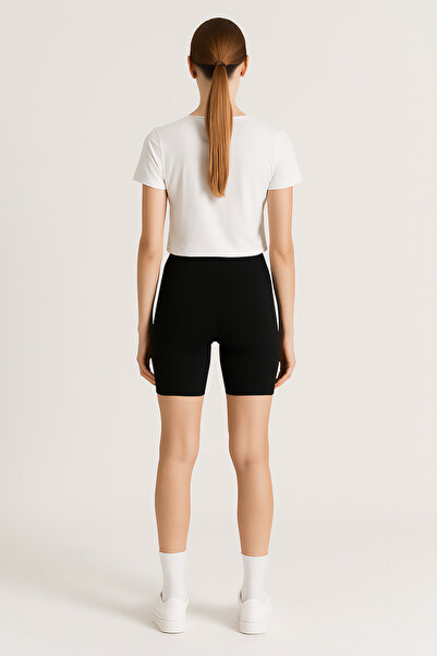 HNX Black Cotton Above Knee Women's Biker Tights