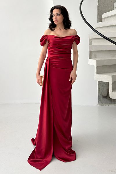 Serica Moda Off Shoulder Draped Evening Dress