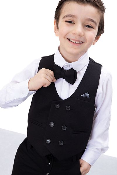 Cansın Mini Black Buttoned Vest and Bow Tie Shirt Boy's 4-Piece Suit 20542