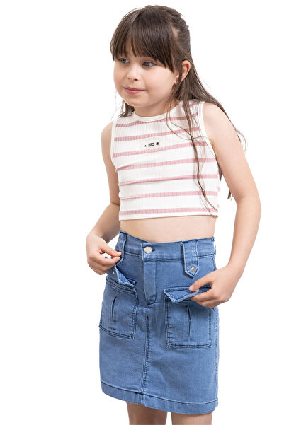 Cansın Mini Blue Front Pocket Elastic Waist Girl's Jean Shorts Skirt 21122
