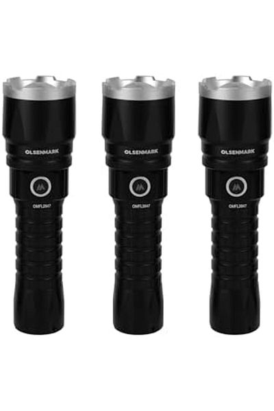 Olsenmark 3-in-1 20w Led Flashlight, Zoomable, Usb Type-c Charging, Waterproof, 2200 Lumens, 300m Range