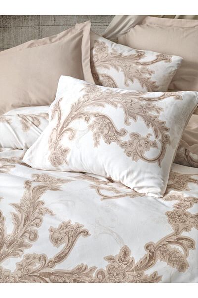 Cotton Box Σετ Παπλωματοθήκη Διπλή Satin Line-loren Beige