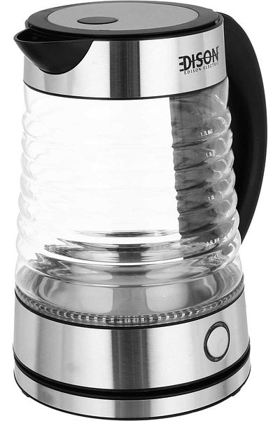 Edison .LED Electric Kettle Glass Corrugated Black Handle 1.7L 2200W