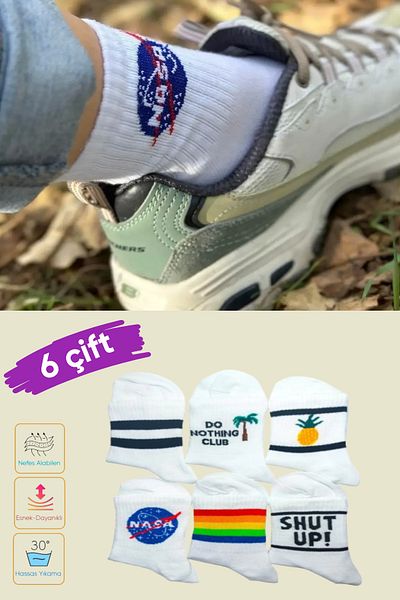 Esinti 6 ζευγάρια κάλτσες με βαμβακερά σχέδια – Unisex Long College & Sneaker Συμβατές γυναικείες ανδρικές κάλτσες