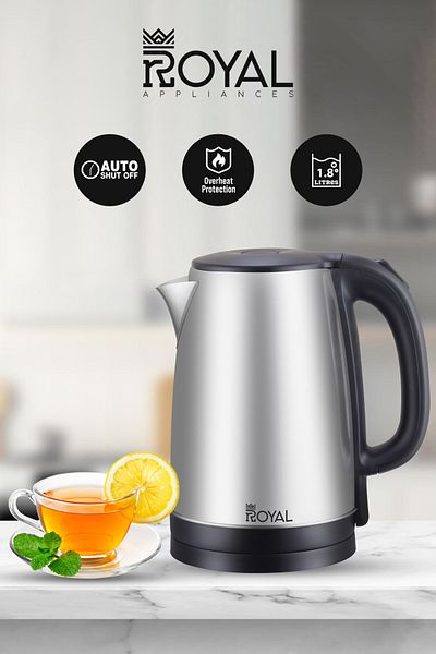 Royal Electric Kettle Stainless Steel With Overheat Protection 1.8 L 1500 W | Ra-ek1837 Silver