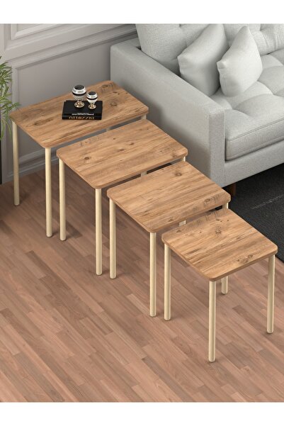 DESENGO Obim 4lü Atlantik Çam Ahşap Ayaklı Zigon Sehpa-çay Sehpası-servis Sehpa-salon Sehpa-modern Tasarım