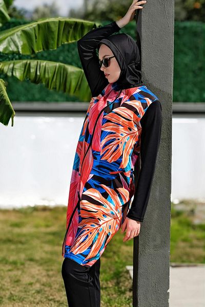 Mayom Full Covered Fast Drying Side Adjustable Zippered Hijab Swimsuit-2428