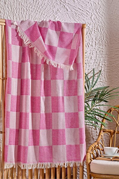 Valezium Checkerboard Patterned Loincloth Beach Towel 70X155 cm Fuchsia