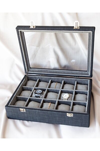 Shansora Design 15-Piece Smoked Watch Box, Faux Leather Covered, Custom Made,...