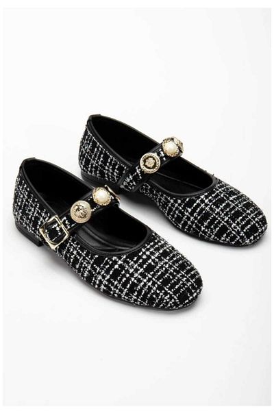 ELEVAM Γυναικεία Bitter Brown Daily Ballerina με ρυθμιζόμενη πόρπη Tweed ύφασμα ελαφριά άνετα παπούτσια