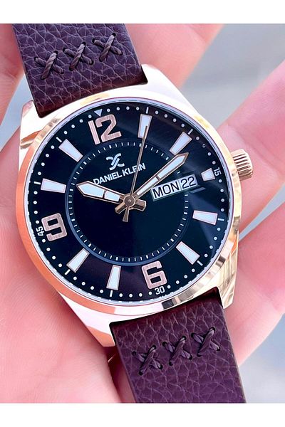 Daniel Klein Men's Wrist Watch Edk.13819.4 - Leather Band, 3 Atm, Calendar Dial, for Engagement and Groom