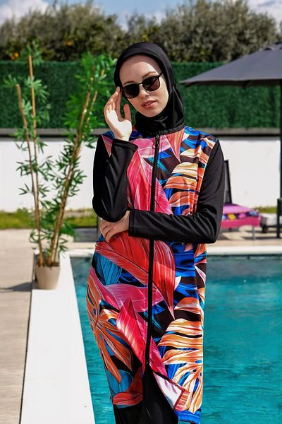 Mayom Full Covered Fast Drying Side Adjustable Zippered Hijab Swimsuit-2428