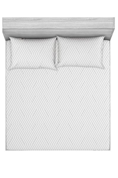 Leruum London White Sheet Set Elastic Double Gray Striped Sheet 2 Pcs Pillow Case Set 160X200 cm