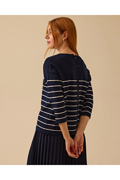 SEÇİL Düğme Detaylı Çizgili Triko Bluz