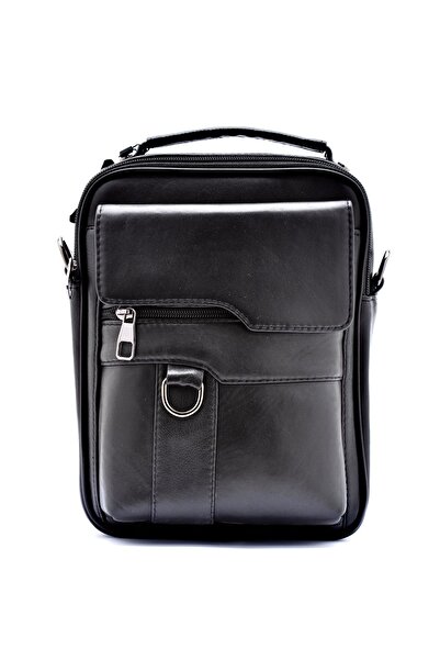 CüzCan Wiexer Чорна шкіряна чоловіча сумка через плече (регульований ремінь через плече)