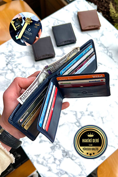 CüzCan Lacivert Kelebek Model Hakiki Deri Erkek Isme Özel Baskılı Cüzdan