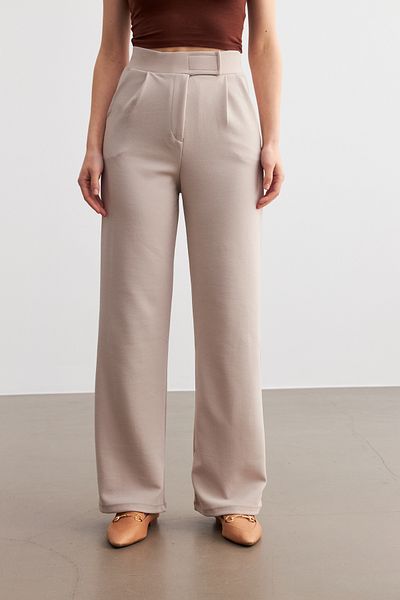 Trendseninle Women's Beige Lycra Velcro Closure Palazzo Trousers